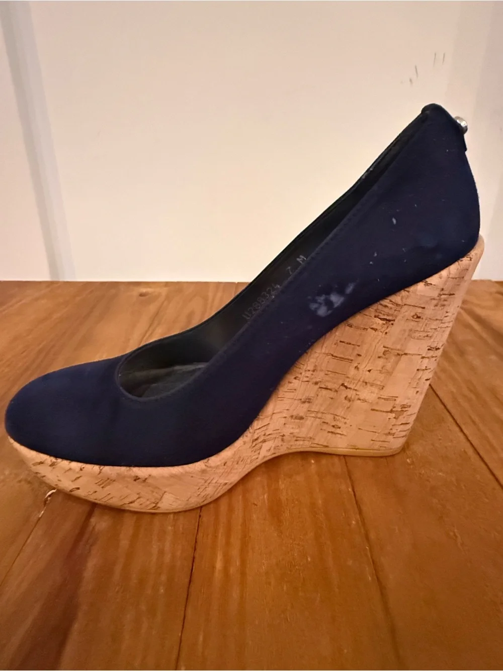 Stuart Weitzman. Corkswoon Wedges. Navy Suede. Size 7.